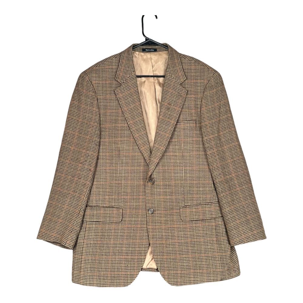 Lauren Ralph Lauren Men's 42R 100% Lambswool Blazer Brown Houndstooth Preppy